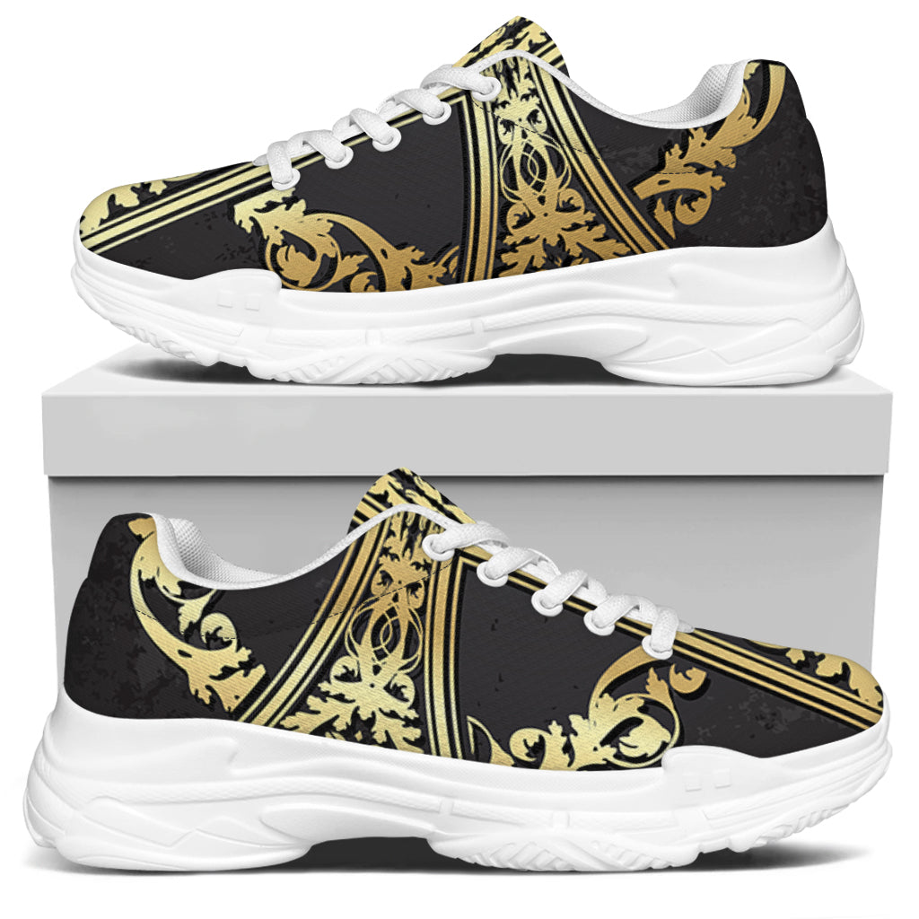 Ornamental Golden Cross Print White Chunky Shoes