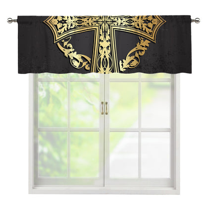 Ornamental Golden Cross Print Window Valance