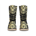 Ornamental Golden Cross Print Winter Boots