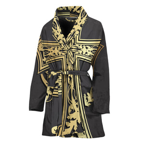 Ornamental Golden Cross Print Women's Bathrobe