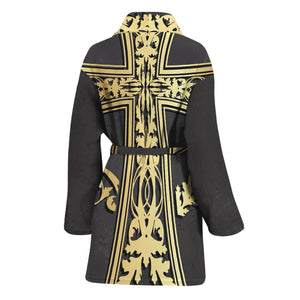 Ornamental Golden Cross Print Women's Bathrobe