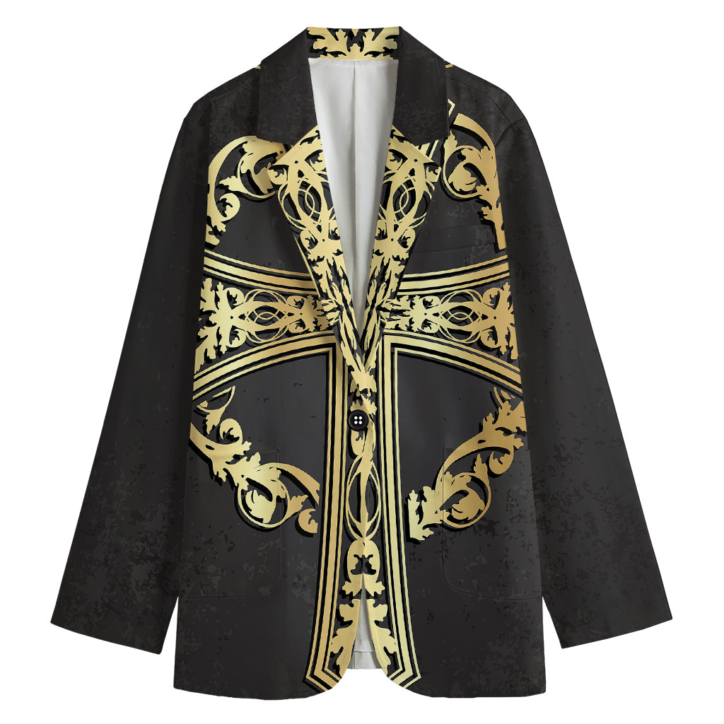 Ornamental Golden Cross Print Women's Blazer