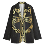 Ornamental Golden Cross Print Women's Blazer