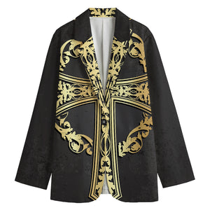 Ornamental Golden Cross Print Women's Blazer