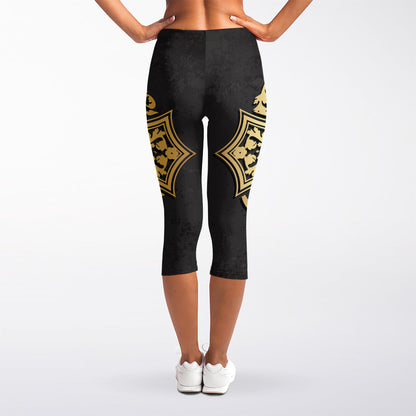 Ornamental Golden Cross Print Women's Capri Leggings