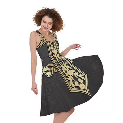 Ornamental Golden Cross Print Women's Sleeveless Dress