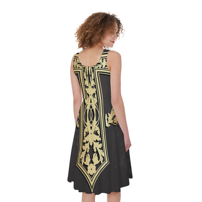 Ornamental Golden Cross Print Women's Sleeveless Dress