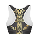 Ornamental Golden Cross Print Women's Sports Bra