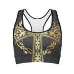 Ornamental Golden Cross Print Women's Sports Bra