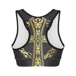 Ornamental Golden Cross Print Women's Sports Bra
