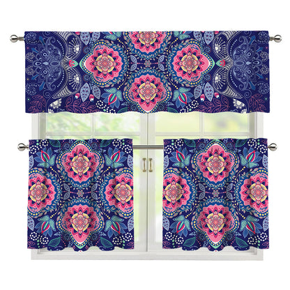 Ornamental Paisley Mandala Print 3 Piece Kitchen Curtains