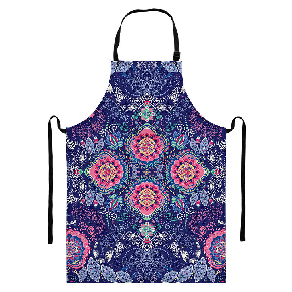 Ornamental Paisley Mandala Print Bib Apron With Pocket