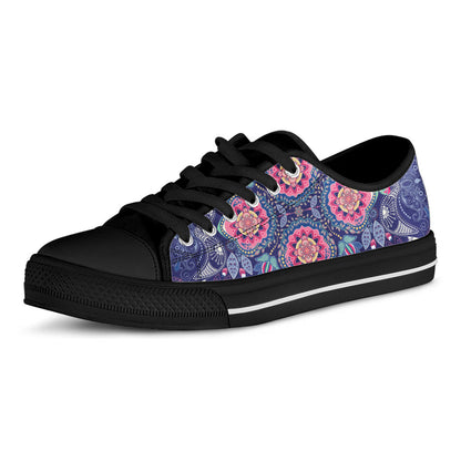 Ornamental Paisley Mandala Print Black Low Top Sneakers
