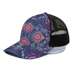 Ornamental Paisley Mandala Print Black Mesh Trucker Cap