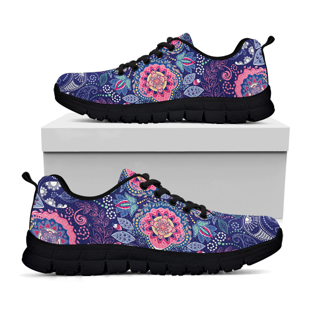 Ornamental Paisley Mandala Print Black Running Shoes