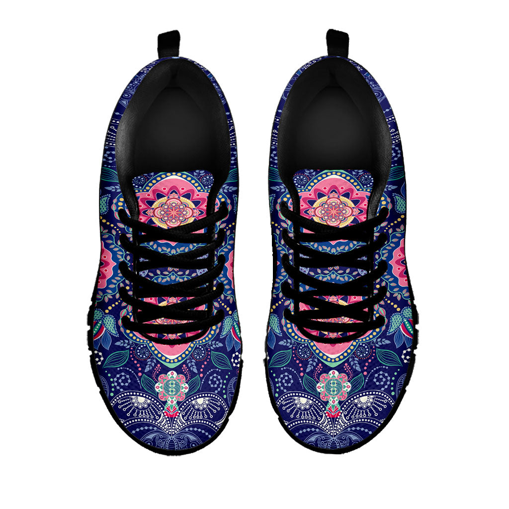 Ornamental Paisley Mandala Print Black Running Shoes