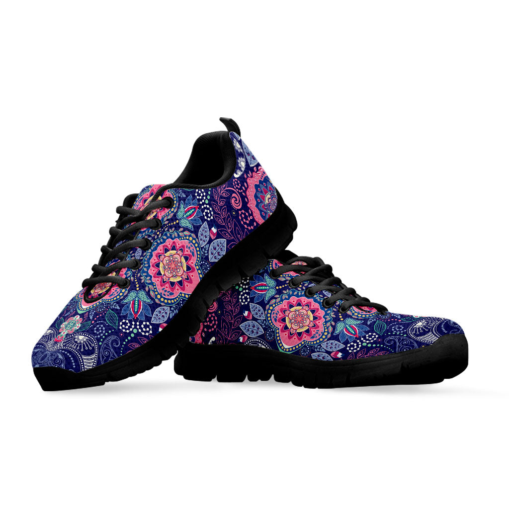 Ornamental Paisley Mandala Print Black Running Shoes