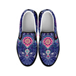 Ornamental Paisley Mandala Print Black Slip On Sneakers
