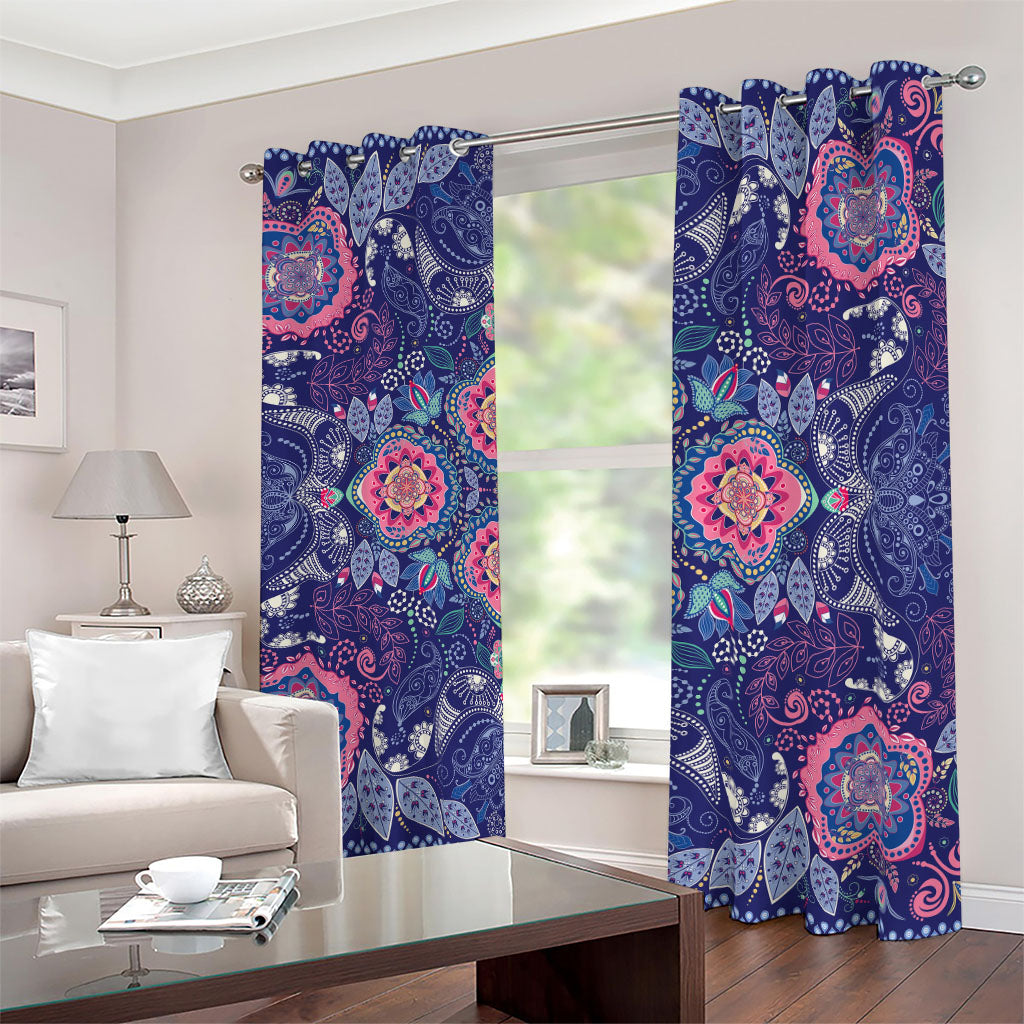 Ornamental Paisley Mandala Print Blackout Grommet Curtains