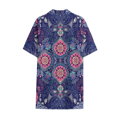 Ornamental Paisley Mandala Print Cotton Hawaiian Shirt
