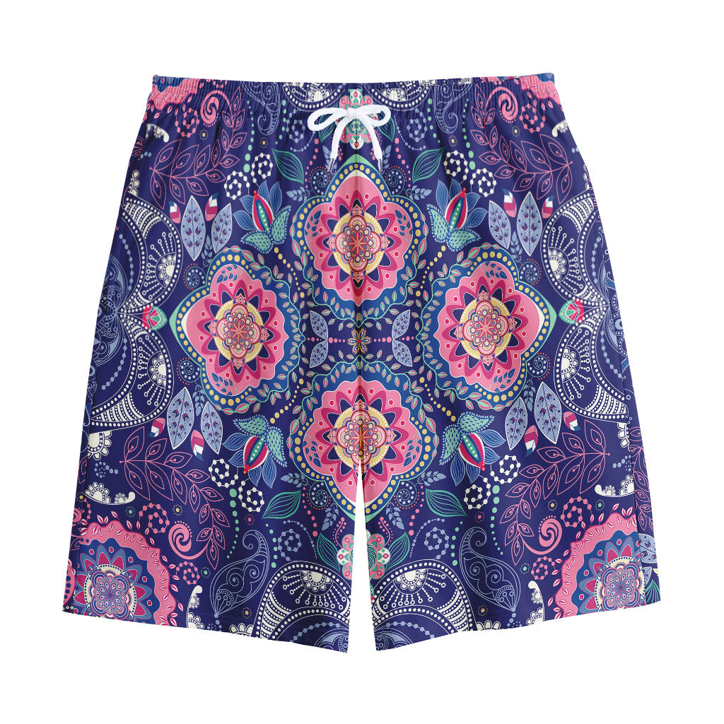 Ornamental Paisley Mandala Print Cotton Shorts