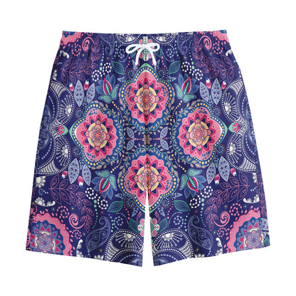 Ornamental Paisley Mandala Print Cotton Shorts