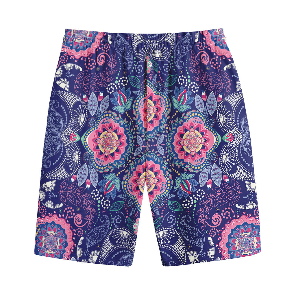 Ornamental Paisley Mandala Print Cotton Shorts