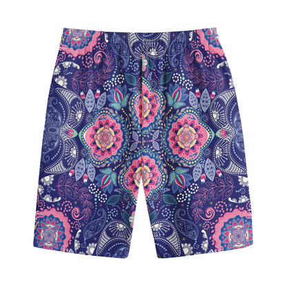 Ornamental Paisley Mandala Print Cotton Shorts