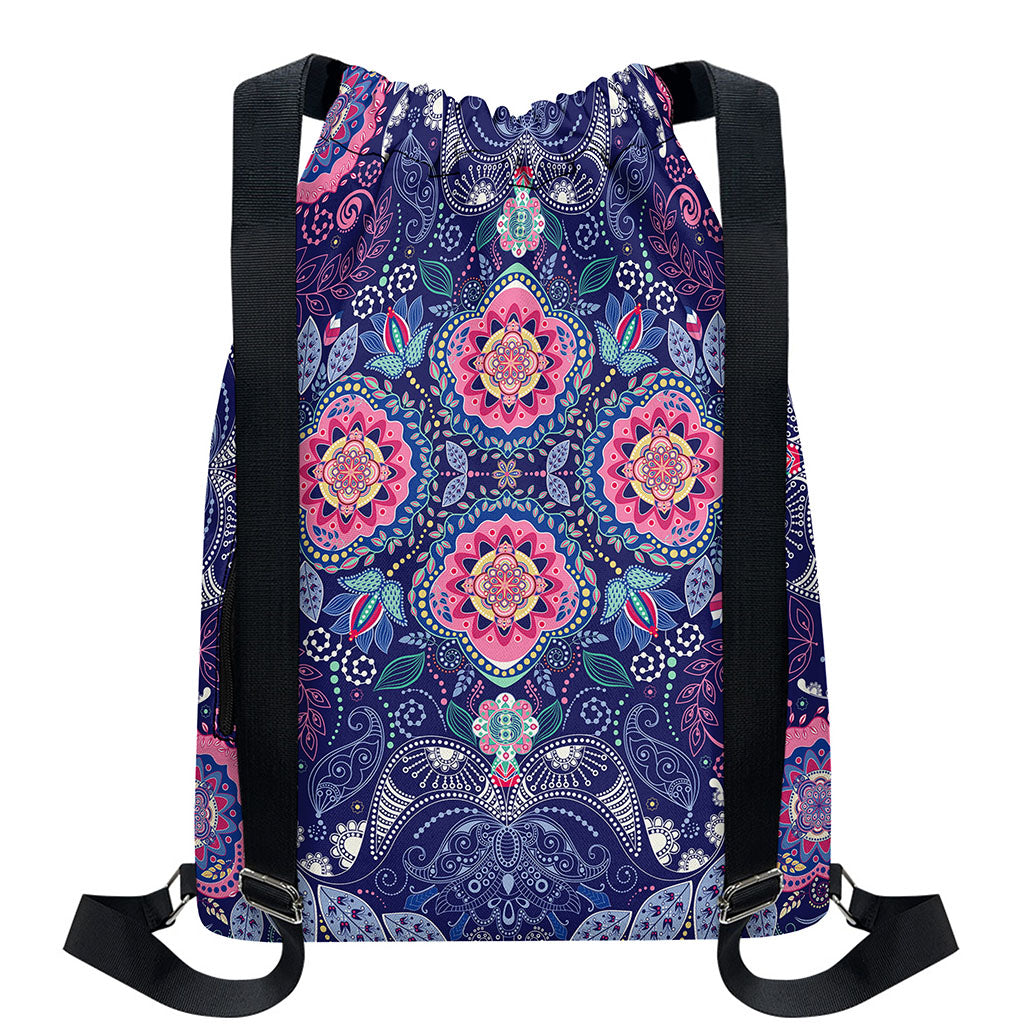 Ornamental Paisley Mandala Print Drawstring Backpack