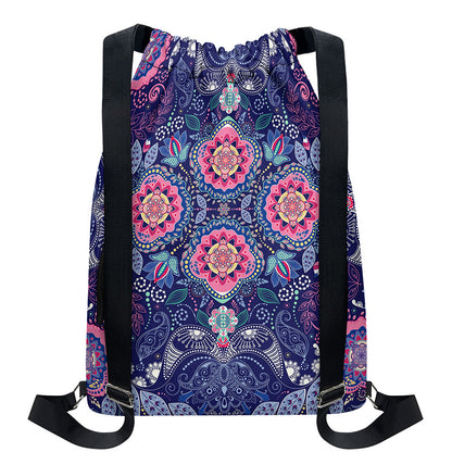 Ornamental Paisley Mandala Print Drawstring Backpack