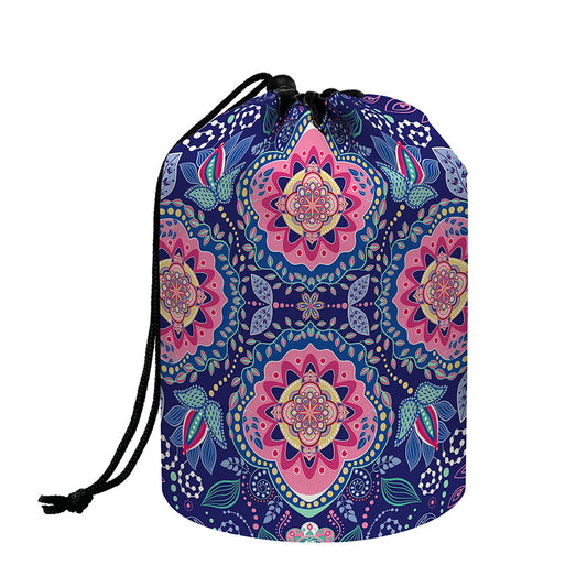 Ornamental Paisley Mandala Print Drawstring Makeup Bag