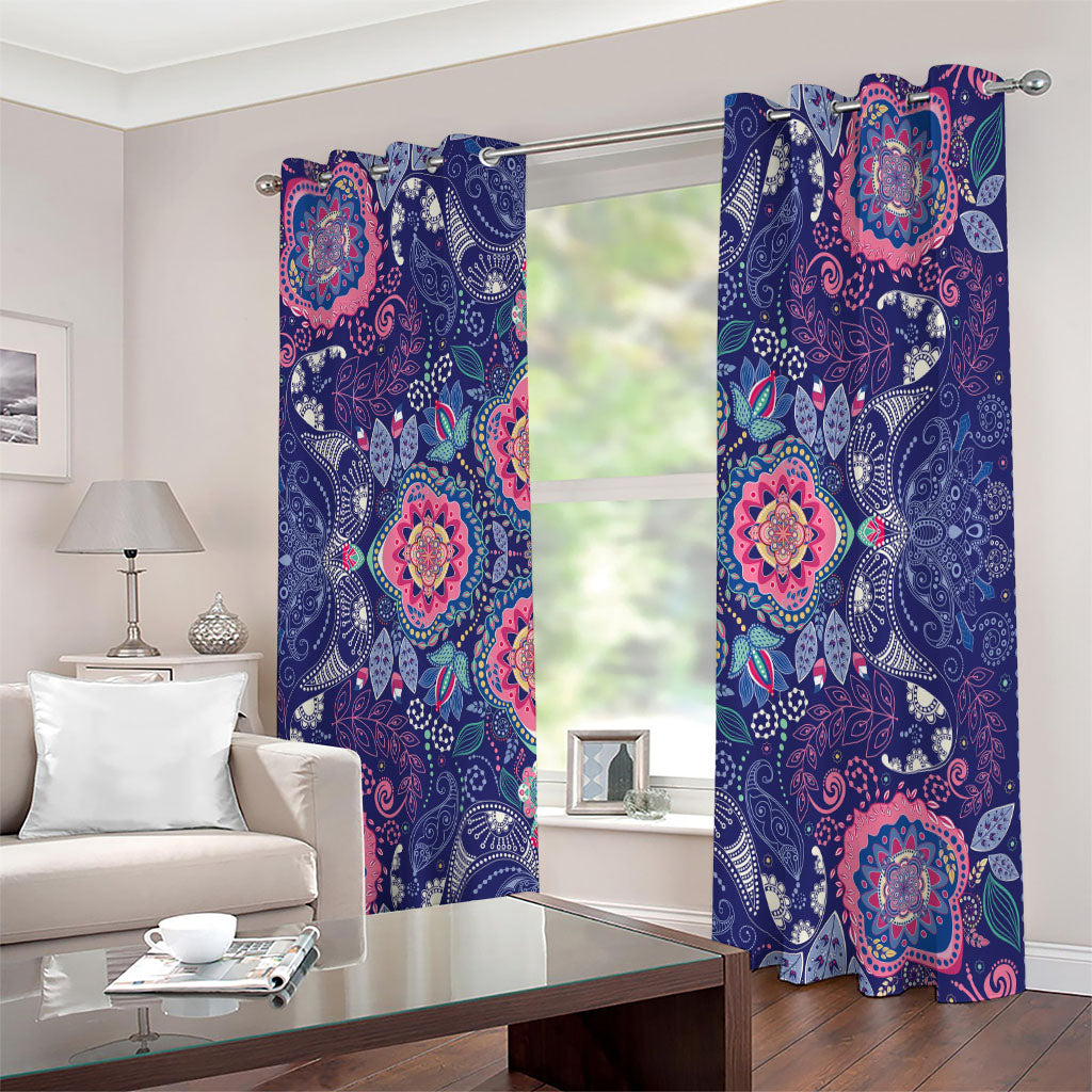 Ornamental Paisley Mandala Print Extra Wide Grommet Curtains