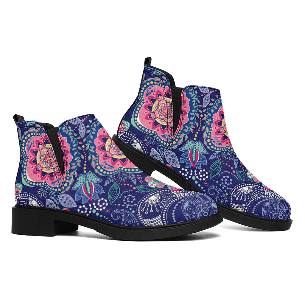Ornamental Paisley Mandala Print Flat Ankle Boots