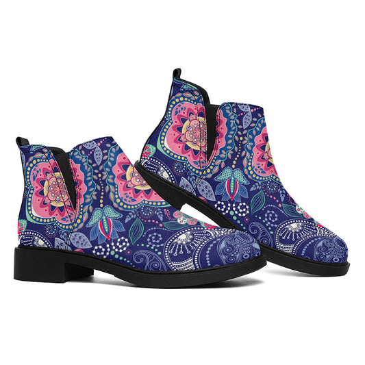 Ornamental Paisley Mandala Print Flat Ankle Boots