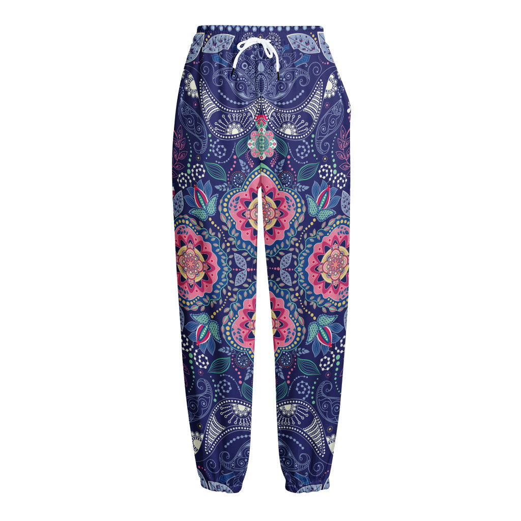 Ornamental Paisley Mandala Print Fleece Lined Knit Pants