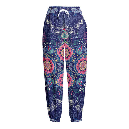 Ornamental Paisley Mandala Print Fleece Lined Knit Pants