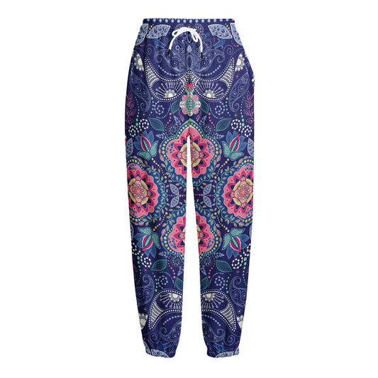 Ornamental Paisley Mandala Print Fleece Lined Knit Pants