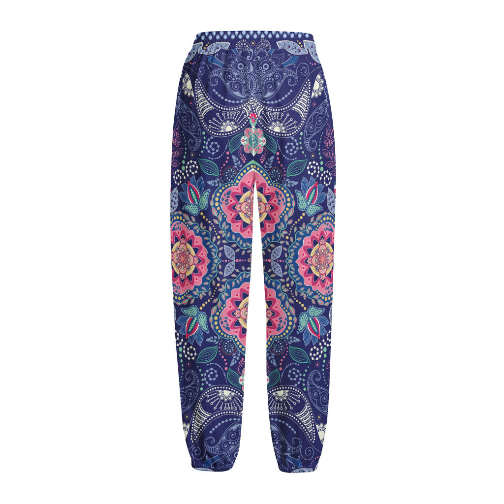 Ornamental Paisley Mandala Print Fleece Lined Knit Pants