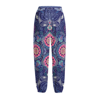 Ornamental Paisley Mandala Print Fleece Lined Knit Pants