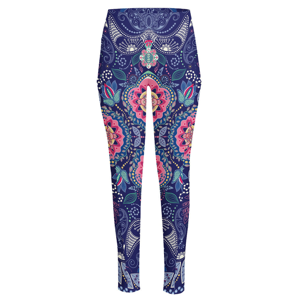 Ornamental Paisley Mandala Print High-Waisted Pocket Leggings