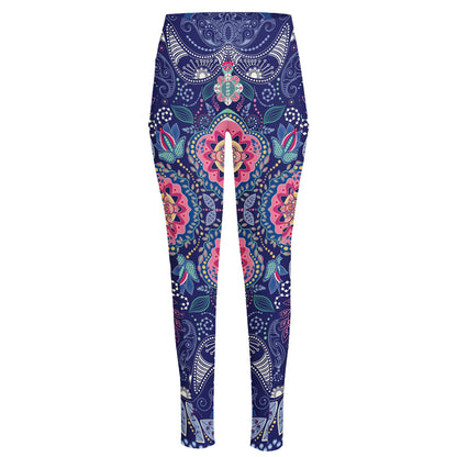 Ornamental Paisley Mandala Print High-Waisted Pocket Leggings