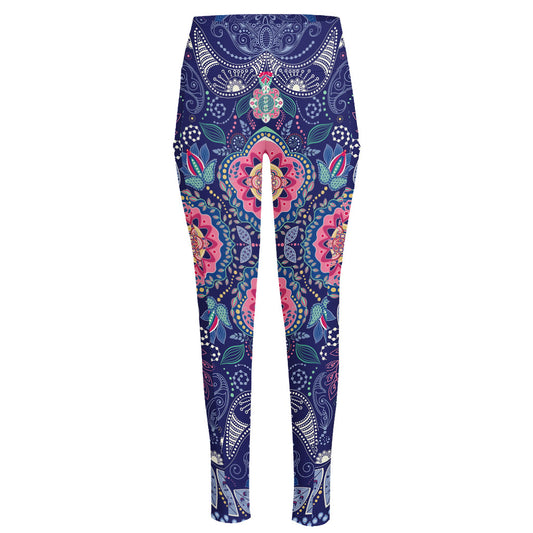 Ornamental Paisley Mandala Print High-Waisted Pocket Leggings
