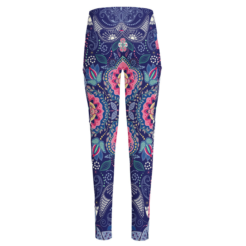Ornamental Paisley Mandala Print High-Waisted Pocket Leggings