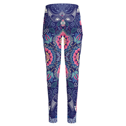 Ornamental Paisley Mandala Print High-Waisted Pocket Leggings