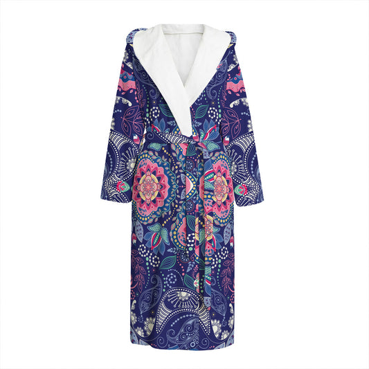 Ornamental Paisley Mandala Print Hooded Bathrobe