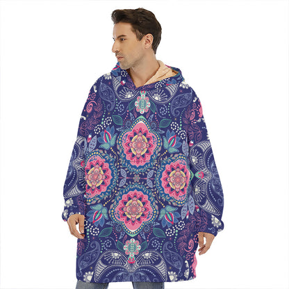 Ornamental Paisley Mandala Print Hoodie Blanket