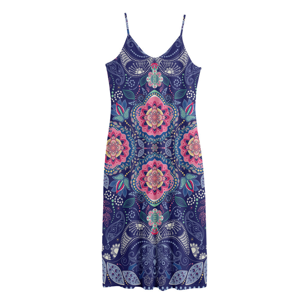 Ornamental Paisley Mandala Print Jersey Midi Cami Dress