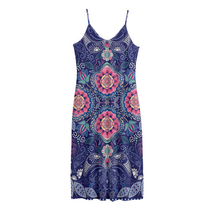 Ornamental Paisley Mandala Print Jersey Midi Cami Dress