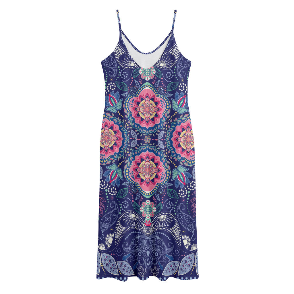 Ornamental Paisley Mandala Print Jersey Midi Cami Dress