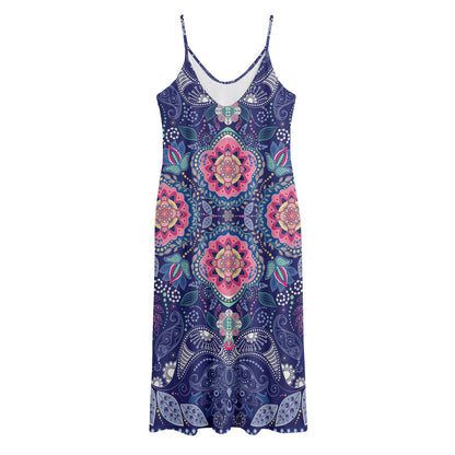 Ornamental Paisley Mandala Print Jersey Midi Cami Dress